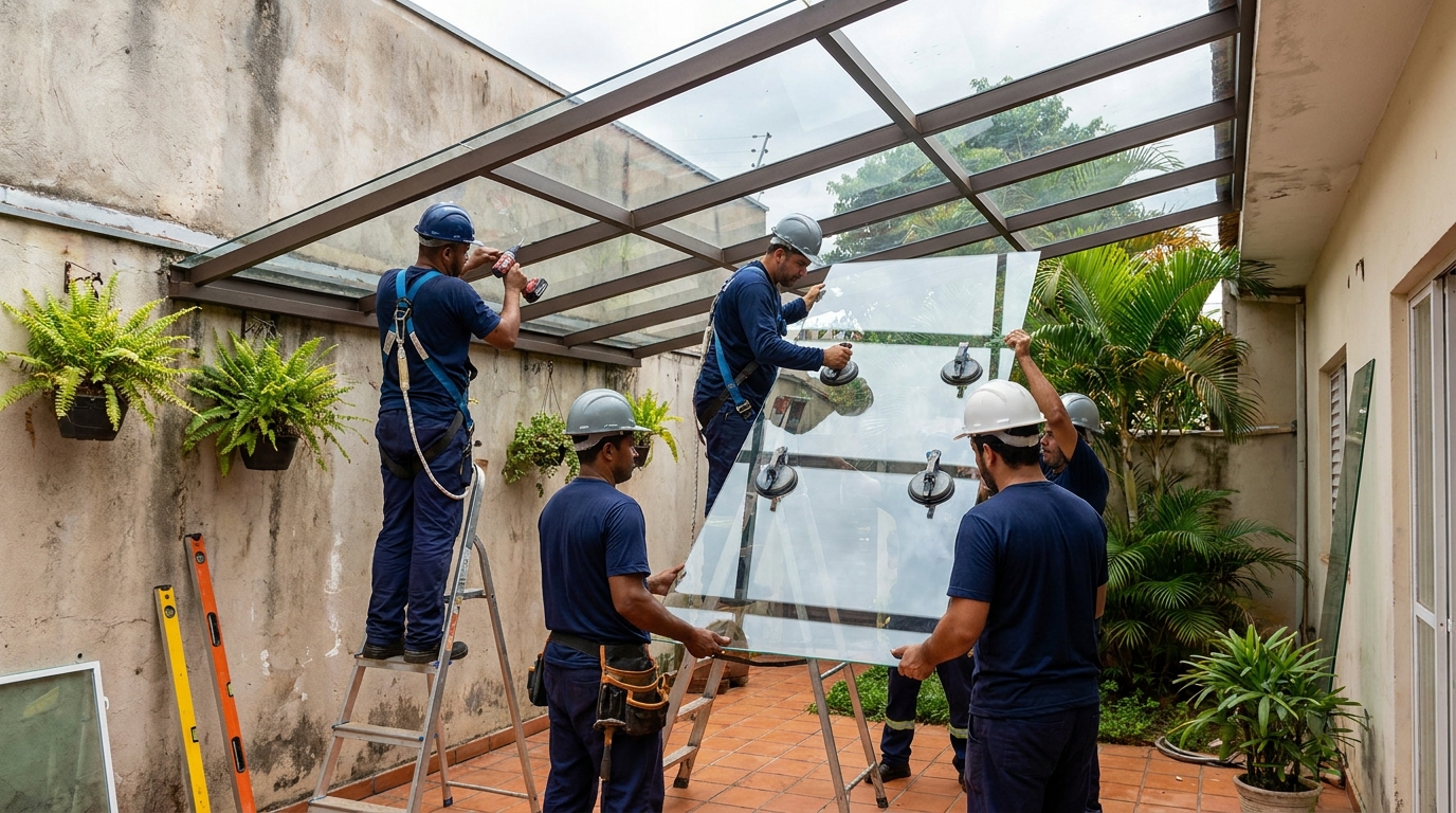 Instalação de cobertura de vidro em Olinda-PE