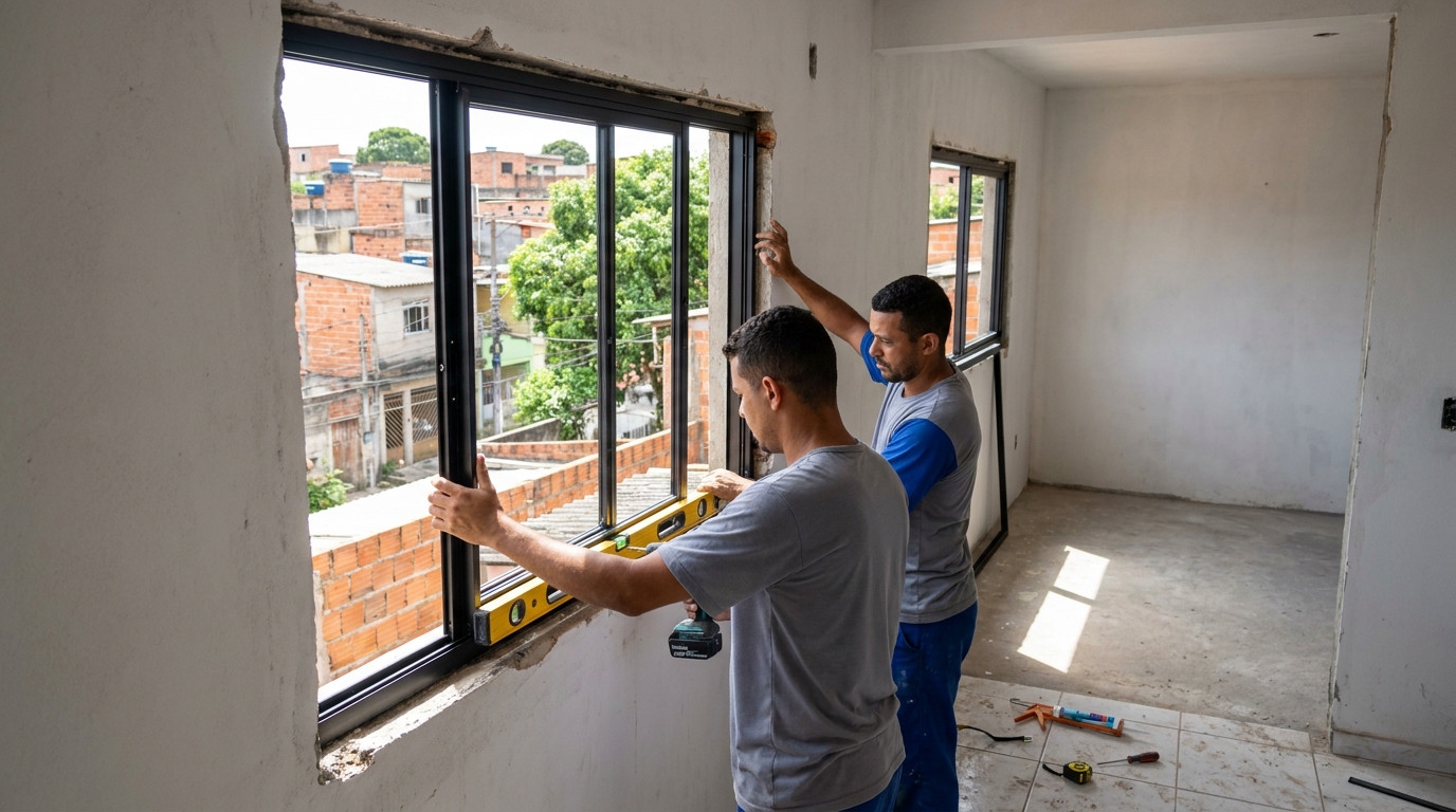 Esquadria de alumínio em obra em Olinda-PE