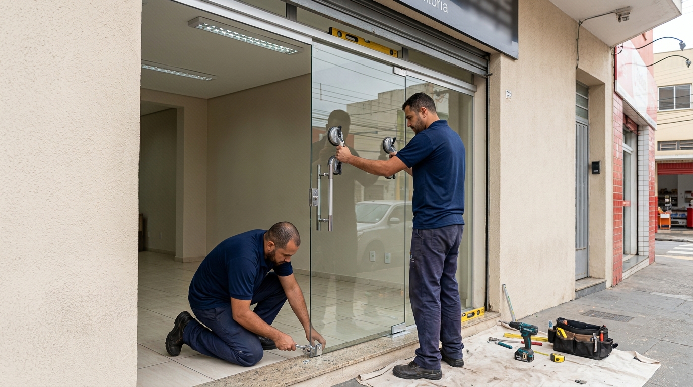Porta de vidro com puxador inox em Olinda-PE